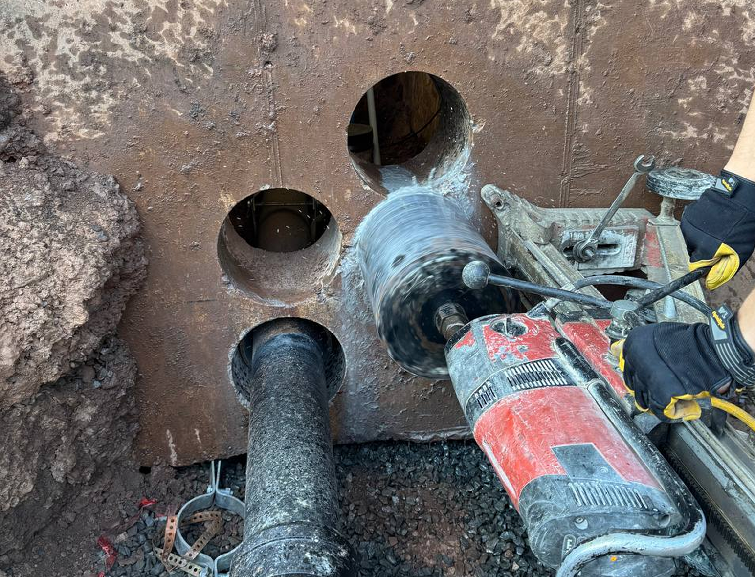 Core drilling equipment in use